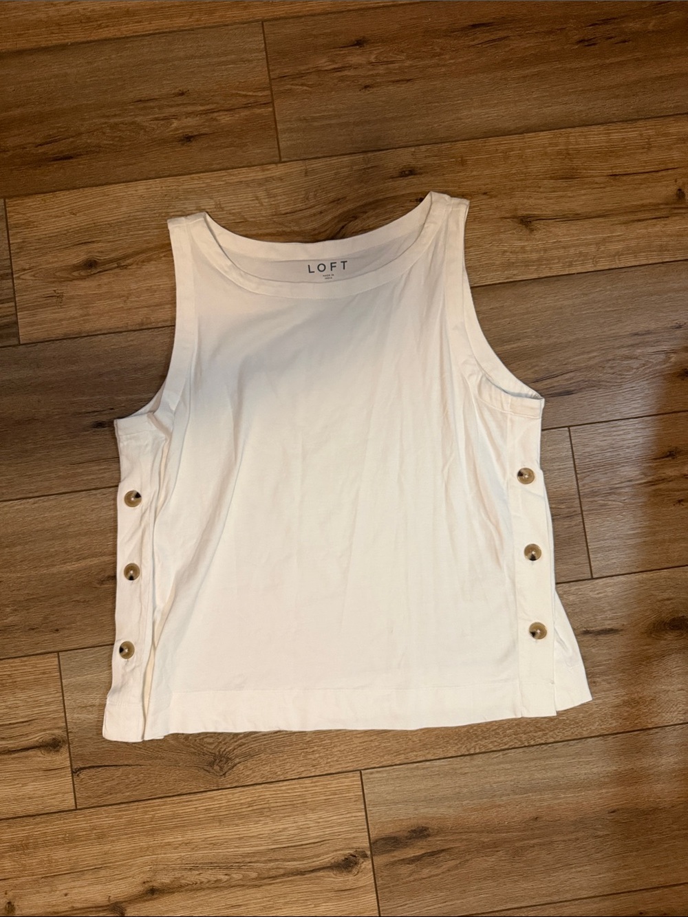 LOFT Cream Tank with Side Button Accents